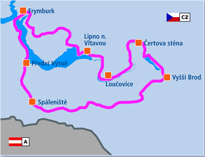 mapa Vltavským kaňonem